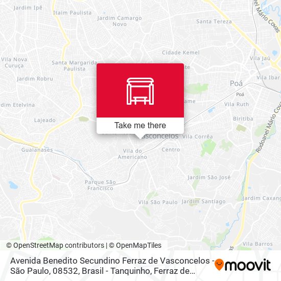 Mapa Avenida Benedito Secundino Ferraz de Vasconcelos - São Paulo, 08532, Brasil - Tanquinho, Ferraz de Vasconcelos