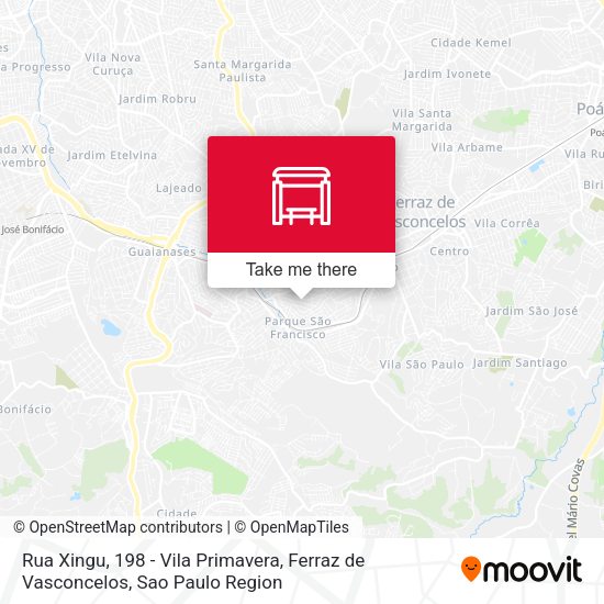 Rua Xingu, 198 - Vila Primavera, Ferraz de Vasconcelos map