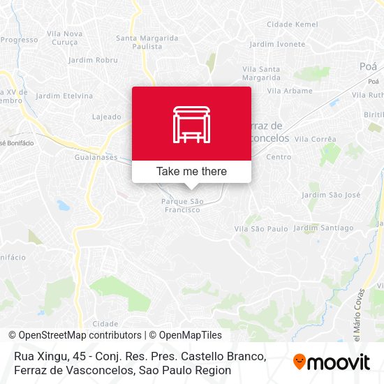 Rua Xingu, 45 - Conj. Res. Pres. Castello Branco, Ferraz de Vasconcelos map