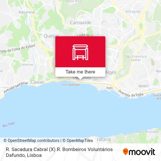 R. Sacadura Cabral (X) R. Bombeiros Voluntários Dafundo map
