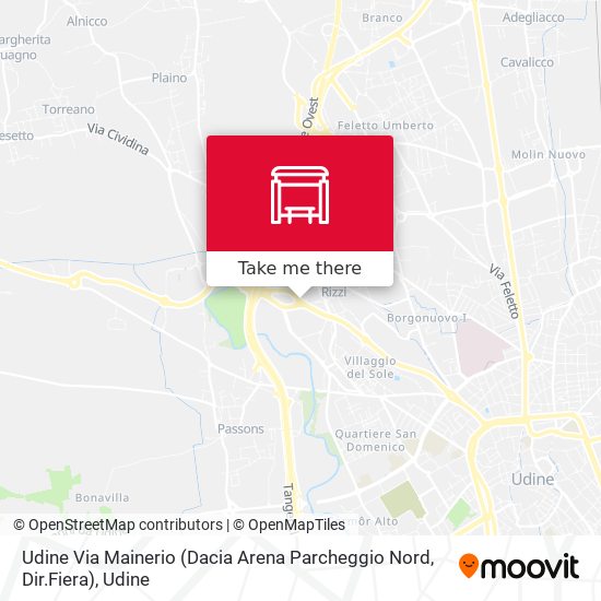 Udine Via Mainerio (Dacia Arena Parcheggio Nord, Dir.Fiera) map