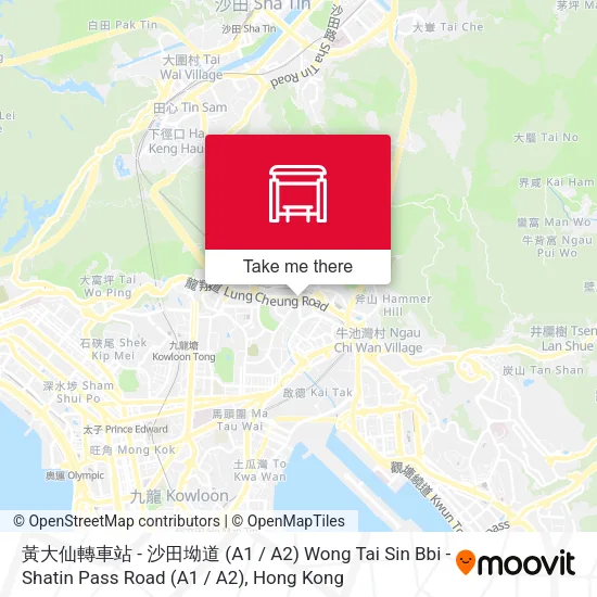 黃大仙轉車站 - 沙田坳道 (A1 / A2) Wong Tai Sin Bbi - Shatin Pass Road (A1 / A2)地圖