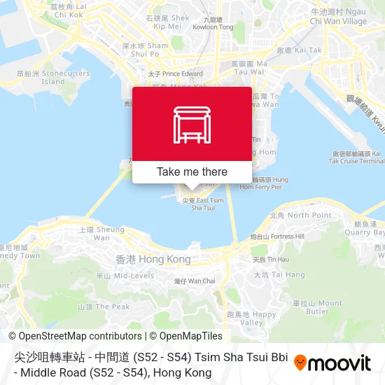 尖沙咀轉車站 - 中間道 (S52 - S54) Tsim Sha Tsui Bbi - Middle Road (S52 - S54)地圖