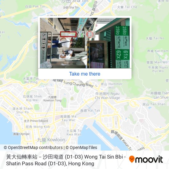 黃大仙轉車站－沙田坳道 (D1-D3) Wong Tai Sin Bbi - Shatin Pass Road (D1-D3) map