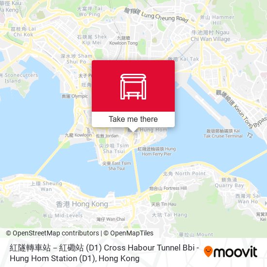 紅隧轉車站－紅磡站 (D1) Cross Habour Tunnel Bbi - Hung Hom Station (D1) map