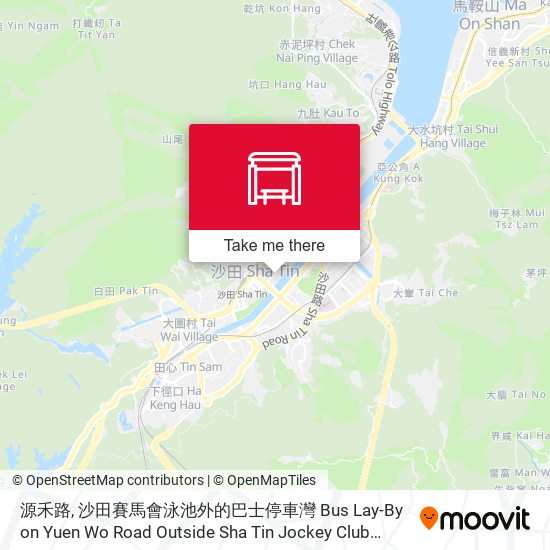 源禾路, 沙田賽馬會泳池外的巴士停車灣 Bus Lay-By on Yuen Wo Road Outside Sha Tin Jockey Club Swimming Pool map