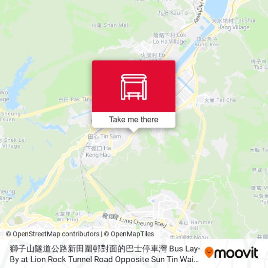 獅子山隧道公路新田圍邨對面的巴士停車灣 Bus Lay-By at Lion Rock Tunnel Road Opposite Sun Tin Wai Estate. map
