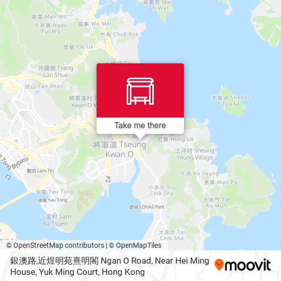 銀澳路,近煜明苑熹明閣 Ngan O Road, Near Hei Ming House, Yuk Ming Court map