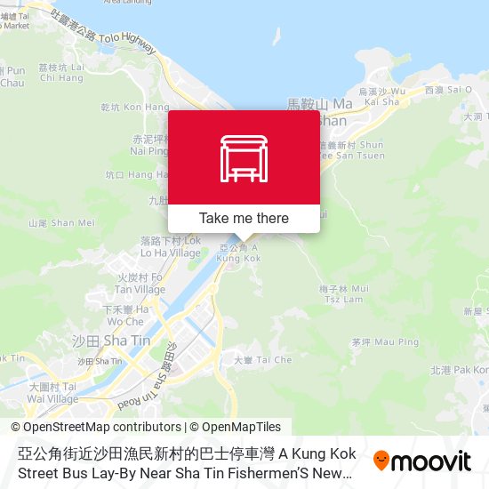 亞公角街近沙田漁民新村的巴士停車灣 A Kung Kok Street Bus Lay-By Near Sha Tin Fishermen’S New Village map