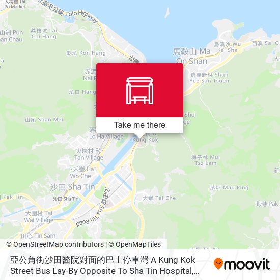 亞公角街沙田醫院對面的巴士停車灣 A Kung Kok Street Bus Lay-By Opposite To Sha Tin Hospital map