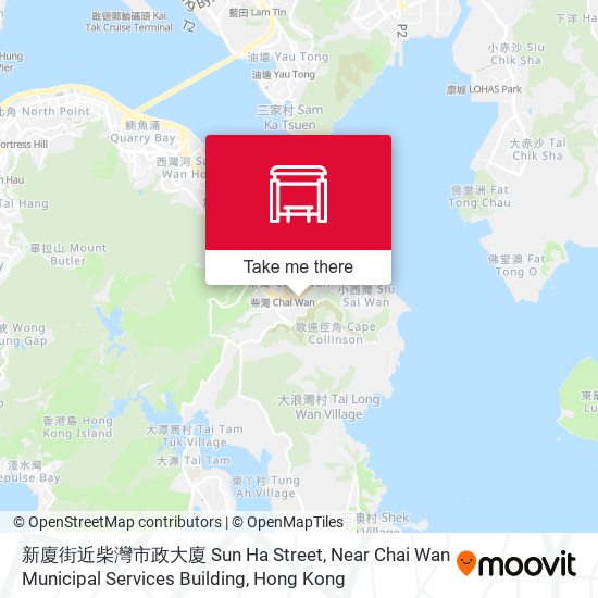 新廈街近柴灣市政大廈 Sun Ha Street, Near Chai Wan Municipal Services Building map