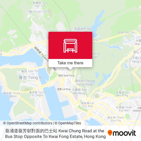 葵涌道葵芳邨對面的巴士站 Kwai Chung Road at the Bus Stop Opposite To Kwai Fong Estate map