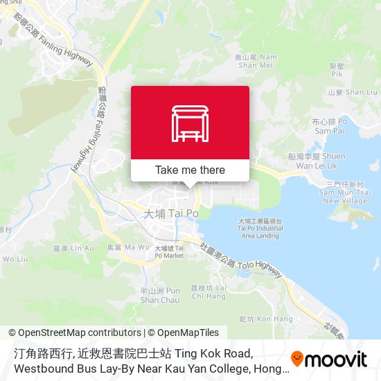汀角路西行, 近救恩書院巴士站 Ting Kok Road, Westbound Bus Lay-By Near Kau Yan College map