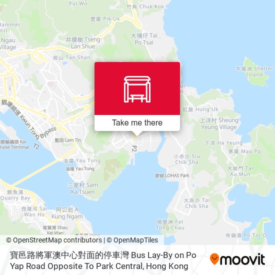 寶邑路將軍澳中心對面的停車灣  Bus Lay-By on Po Yap Road Opposite To Park Central map