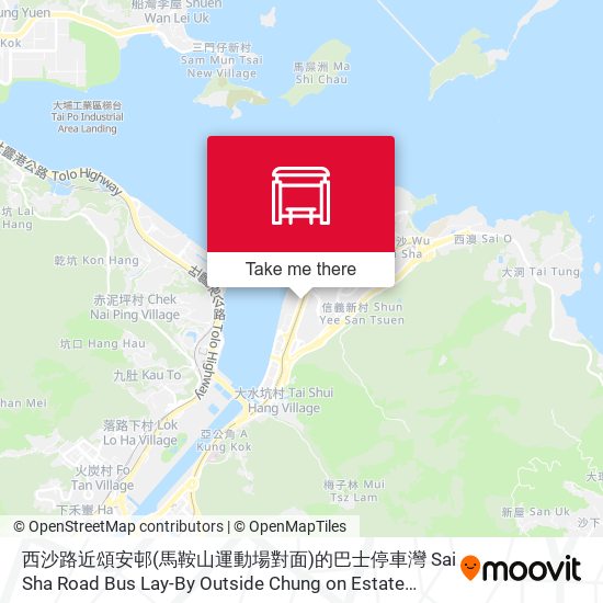 西沙路近頌安邨(馬鞍山運動場對面)的巴士停車灣 Sai Sha Road Bus Lay-By Outside Chung on Estate (Opposite To MA on Shan Sports Ground) map
