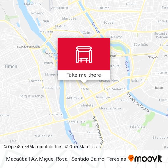 Macaúba | Av. Miguel Rosa - Sentido Bairro map