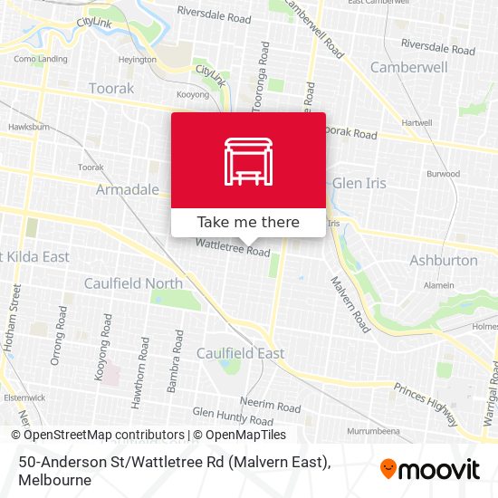 50-Anderson St / Wattletree Rd (Malvern East) map