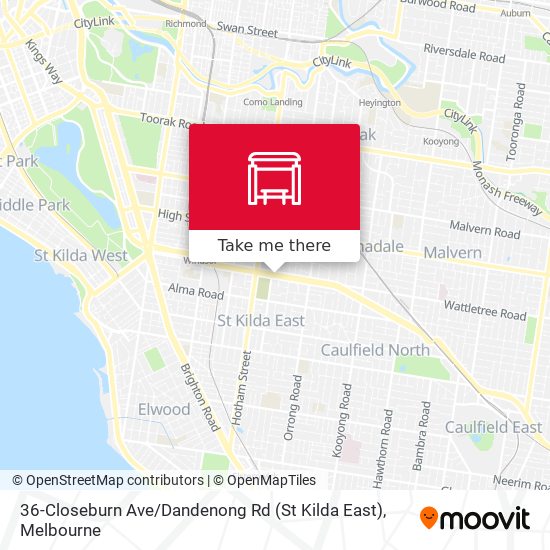 Mapa 36-Closeburn Ave / Dandenong Rd (St Kilda East)