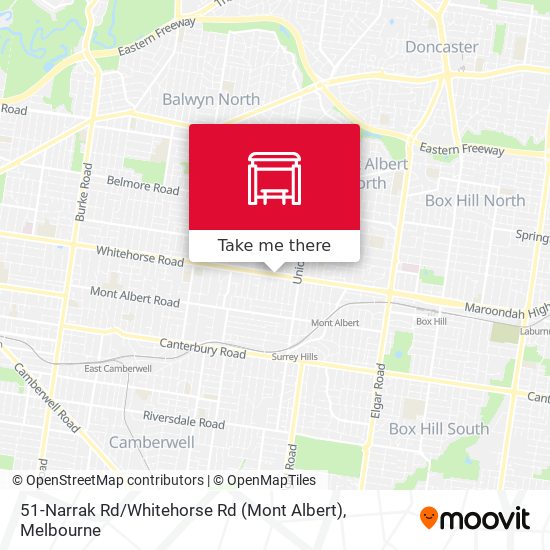 51-Narrak Rd / Whitehorse Rd (Mont Albert) map