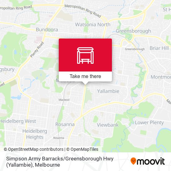 Mapa Simpson Army Barracks / Greensborough Hwy (Yallambie)