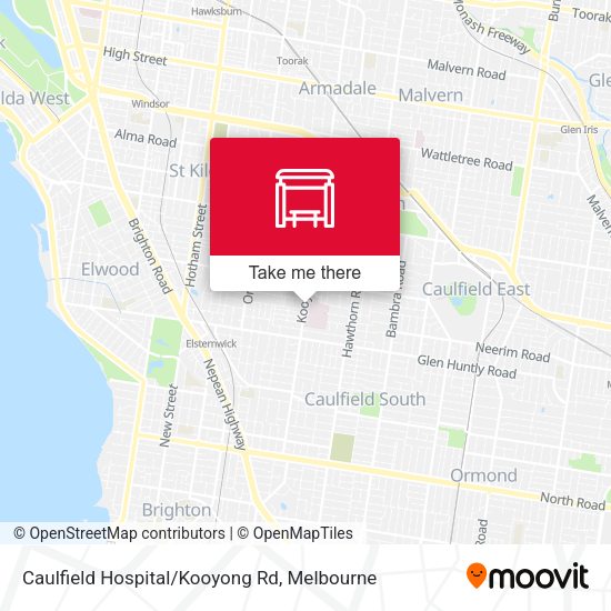 Caulfield Hospital/Kooyong Rd map