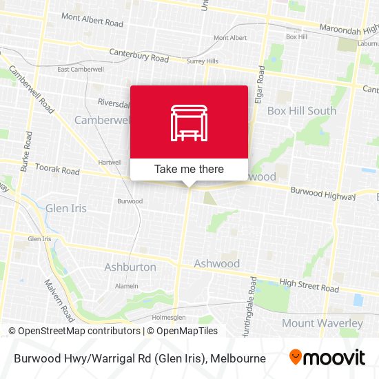 Burwood Hwy / Warrigal Rd (Glen Iris) map