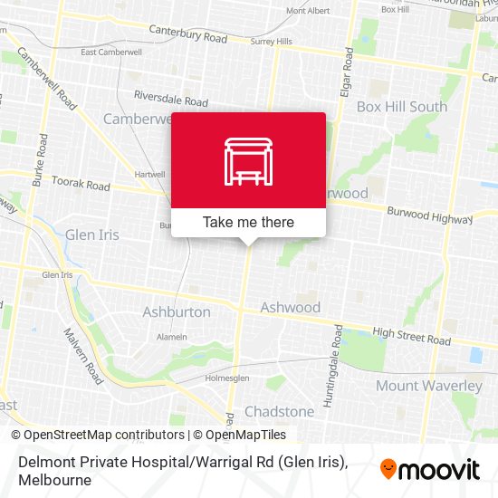 Mapa Delmont Private Hospital / Warrigal Rd (Glen Iris)