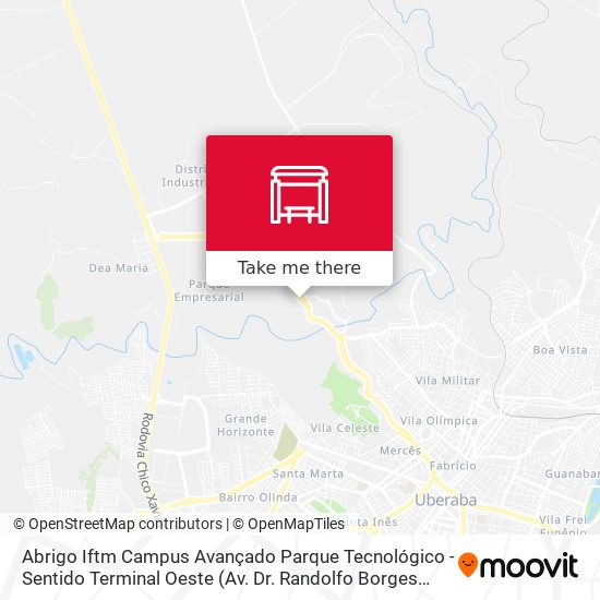 Mapa Abrigo Iftm Campus Avançado Parque Tecnológico - Sentido Terminal Oeste (Av. Dr. Randolfo Borges Júnior)