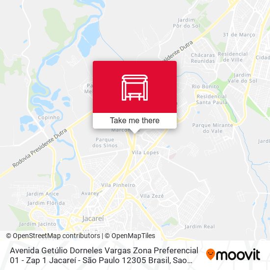 Mapa Avenida Getúlio Dorneles Vargas Zona Preferencial 01 - Zap 1 Jacareí - São Paulo 12305 Brasil