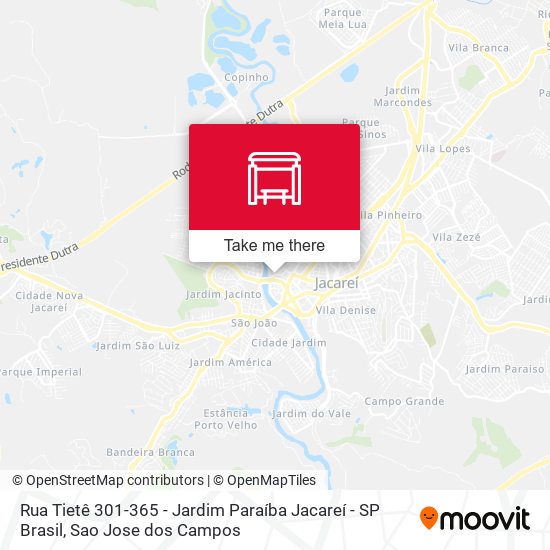Mapa Rua Tietê 301-365 - Jardim Paraíba Jacareí - SP Brasil