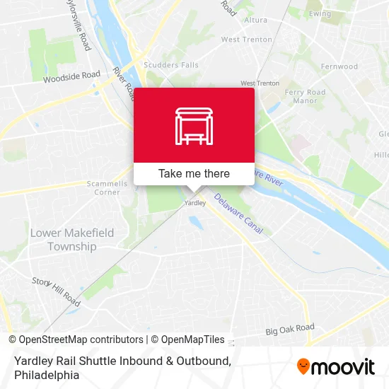 Yardley Rail Shuttle Inbound & Outbound map
