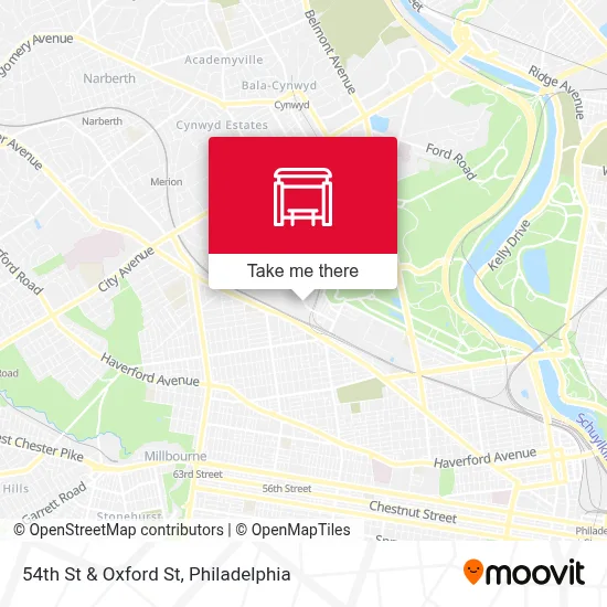 54th St & Oxford St map