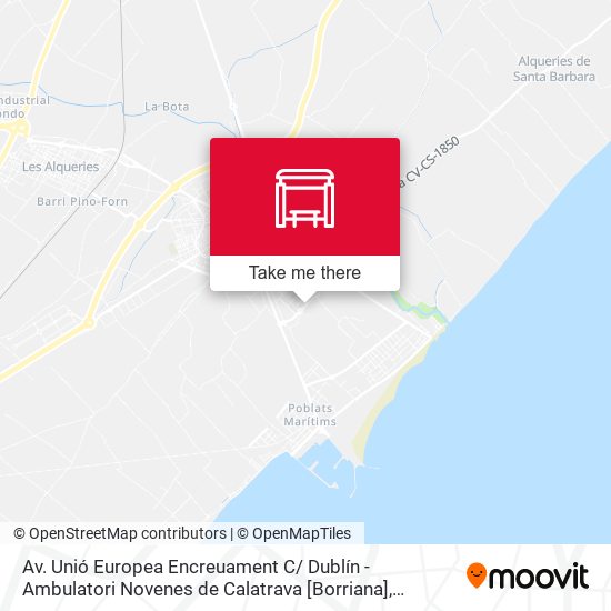 mapa Av. Unió Europea Encreuament C/ Dublín - Ambulatori Novenes de Calatrava [Borriana]