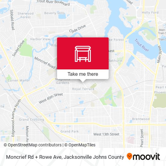 Moncrief Rd + Rowe Ave map