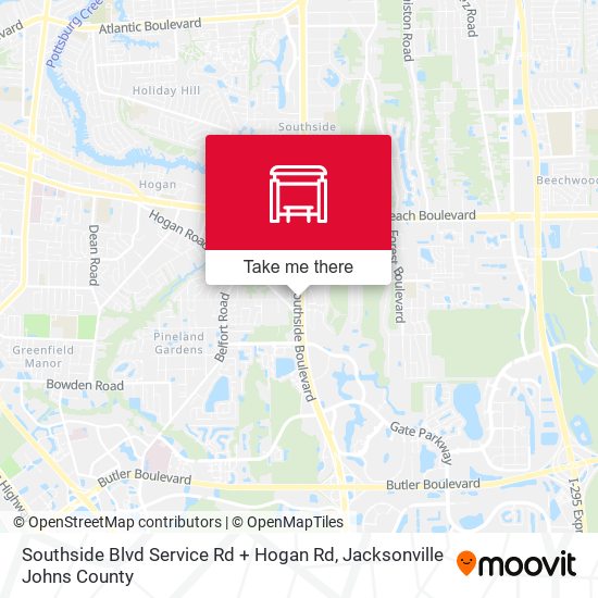 Southside Blvd Service Rd + Hogan Rd map