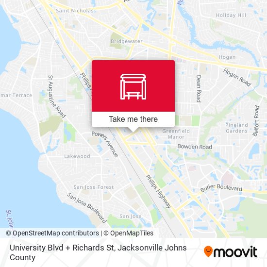 Mapa de University Blvd + Richards St