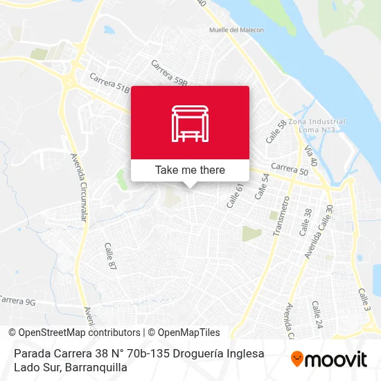 Mapa de Parada Carrera 38 N° 70b-135 Droguería Inglesa Lado Sur