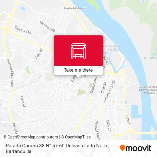 Mapa de Parada Carrera 38 N° 57-60 Unicash Lado Norte