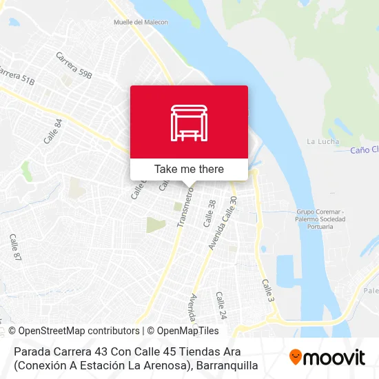 Mapa de Parada Carrera 43 Con Calle 45 Tiendas Ara (Conexión A Estación La Arenosa)