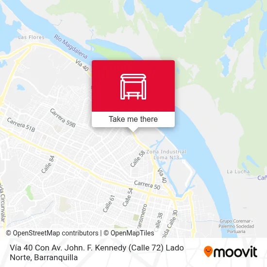 Mapa de Vía 40 Con Av. John. F. Kennedy (Calle 72) Lado Norte