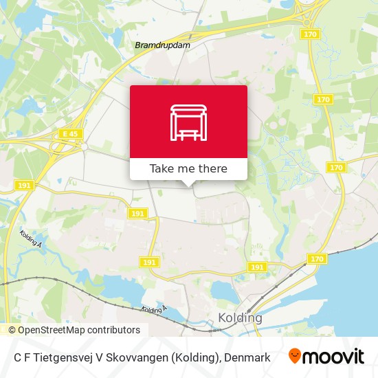 How to get to C F Tietgensvej Skovvangen (Kolding) in Denmark by Bus or Train?
