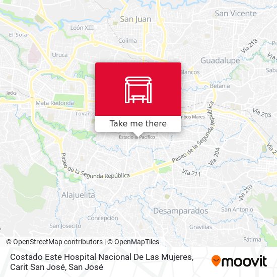 Costado Este Hospital Nacional De Las Mujeres, Carit San José map