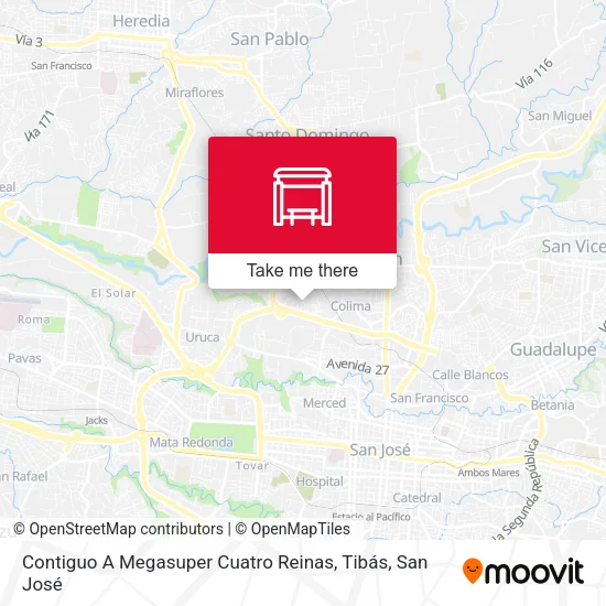 Mapa de Contiguo A Megasuper Cuatro Reinas, Tibás