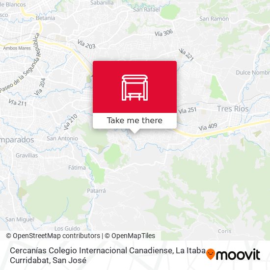 Mapa de Cercanías Colegio Internacional Canadiense, La Itaba Curridabat