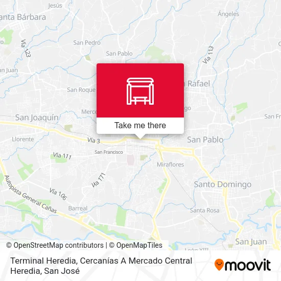Mapa de Terminal Heredia, Cercanías A Mercado Central Heredia