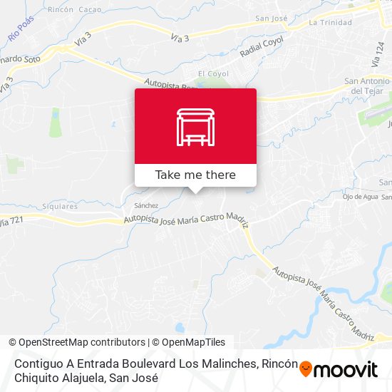 Mapa de Contiguo A Entrada Boulevard Los Malinches, Rincón Chiquito Alajuela