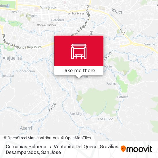 Cercanías Pulpería La Ventanita Del Queso, Gravilias Desamparados map