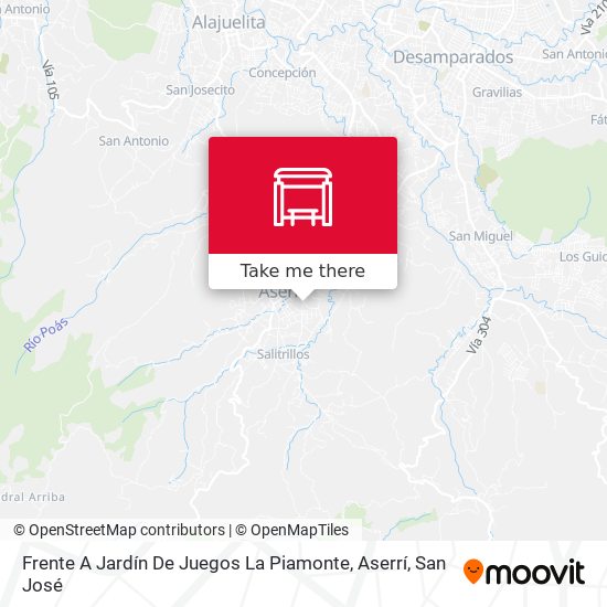 Frente A Jardín De Juegos La Piamonte, Aserrí map