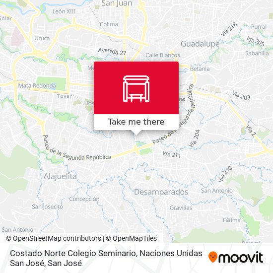 Costado Norte Colegio Seminario, Naciones Unidas San José map