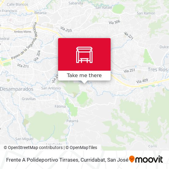 Mapa de Frente A Polideportivo Tirrases, Curridabat